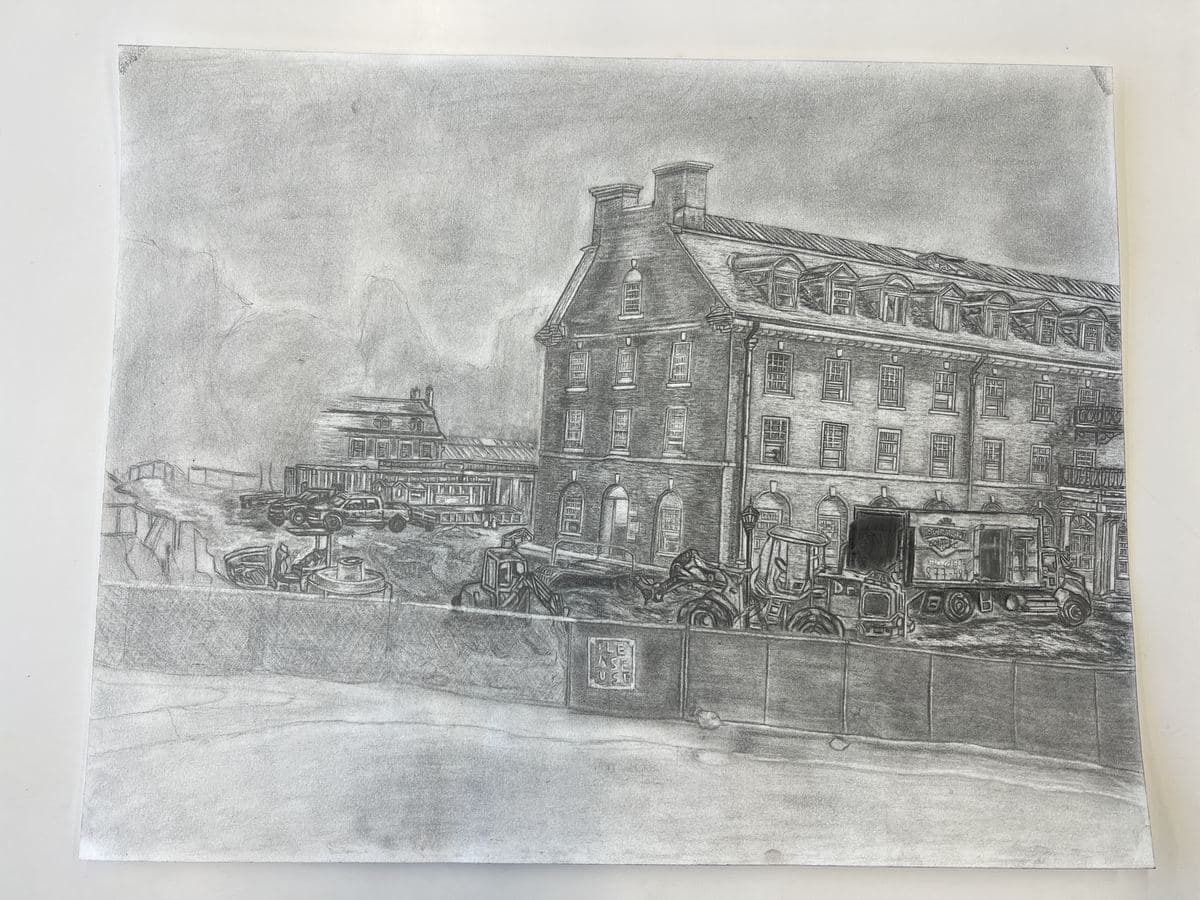 Memorial Horizon in progress, middle: fence and machines blocked in
